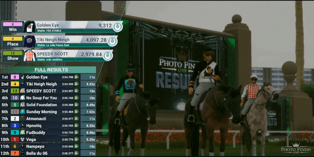 Photo Finish LIVE is a play-to-earn virtual horse racing game where you can race against other real-life owners and create generations of unique offspring horses.